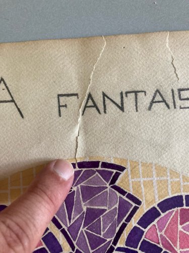 Dessin Peinture 1930 Original Art Deco Nouveau Gouache Papier Ancien Mosaïque