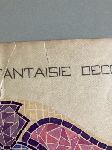 Dessin Peinture 1930 Original Art Deco Nouveau Gouache Papier Ancien Mosaïque