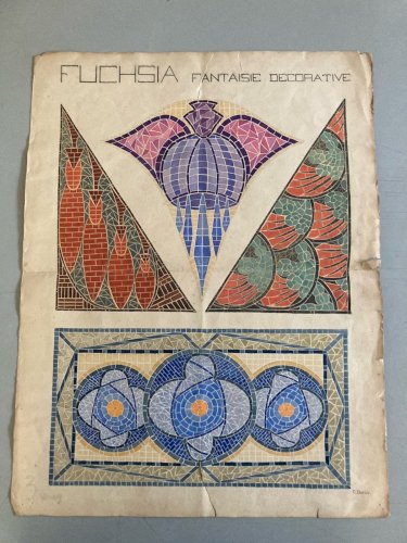 Dessin Peinture 1930 Original Art Deco Nouveau Gouache Papier Ancien Mosaïque