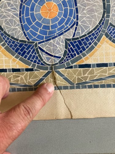 Dessin Peinture 1930 Original Art Deco Nouveau Gouache Papier Ancien Mosaïque