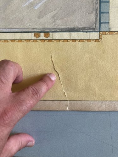 Dessin Peinture 1930 Original Art Deco Nouveau Papier Gouache Ancien Mosaïque