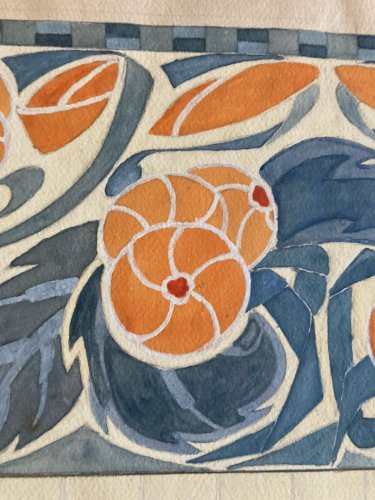 Dessin Peinture 1930 Original Art Deco Nouveau Papier Gouache Ancien Mosaïque