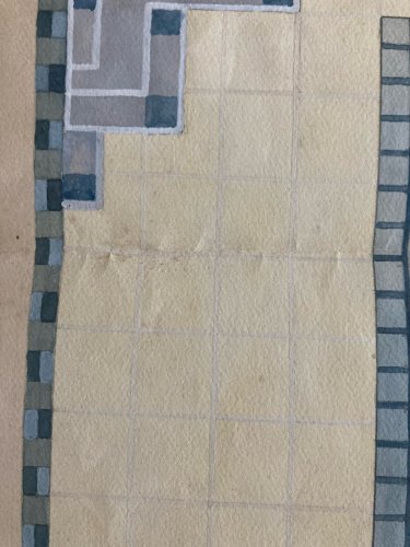 Dessin Peinture 1930 Original Art Deco Nouveau Papier Gouache Ancien Mosaïque