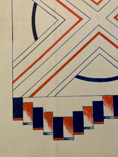 Dessin Peinture 1950 Original Art Deco Motif Artisan Encre Papier Ancien