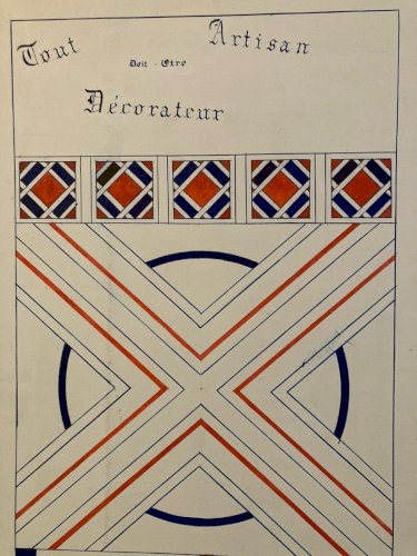 Dessin Peinture 1950 Original Art Deco Motif Artisan Encre Papier Ancien