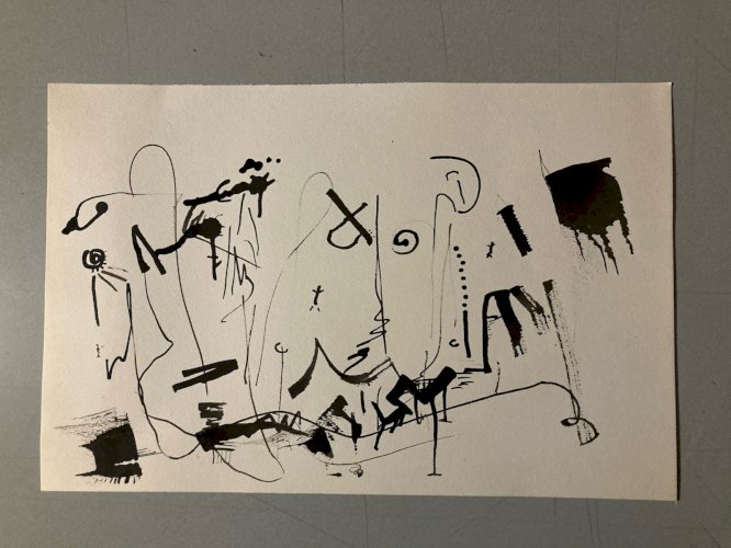 Dessin Peinture Abstrait 1980 À Identifier  Surréalisme Surréaliste Encre