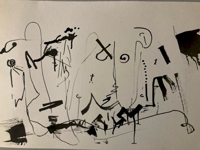 Dessin Peinture Abstrait 1980 À Identifier  Surréalisme Surréaliste Encre