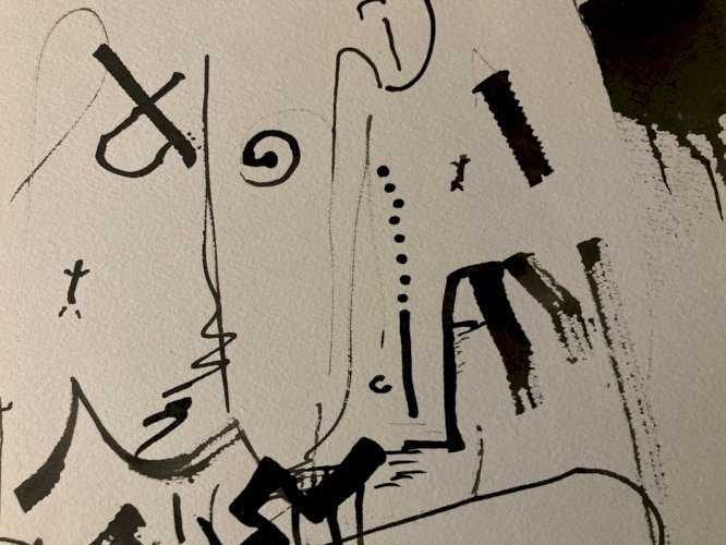 Dessin Peinture Abstrait 1980 À Identifier  Surréalisme Surréaliste Encre