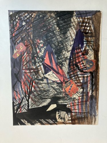 Dessin  Peinture Aquarelle Collage Papier abstraction 1969 Abstrait Géométrique