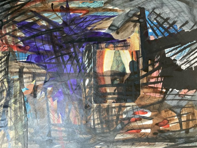 Dessin  Peinture Aquarelle Collage Papier abstraction 1970 Abstrait Géométrique