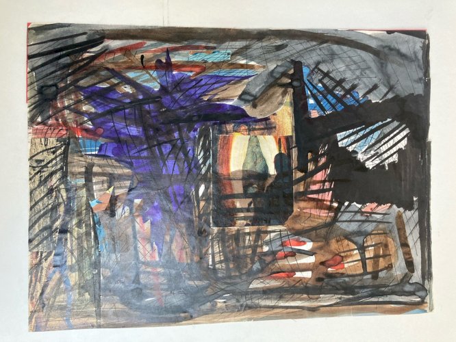 Dessin  Peinture Aquarelle Collage Papier abstraction 1970 Abstrait Géométrique