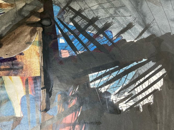 Dessin  Peinture Aquarelle Collage Papier abstraction 1970 Abstrait Géométrique