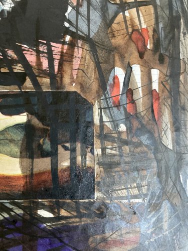 Dessin  Peinture Aquarelle Collage Papier abstraction 1970 Abstrait Géométrique