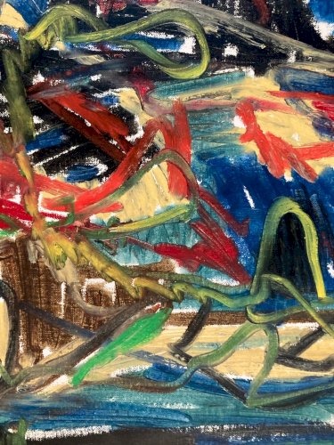 Dessin Peinture Art Craie Grasse Abstrait 1990 À Identifier  Abstraction