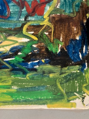 Dessin Peinture Art Craie Grasse Abstrait 1990 À Identifier  Abstraction