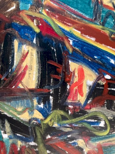 Dessin Peinture Art Craie Grasse Abstrait 1990 À Identifier  Abstraction