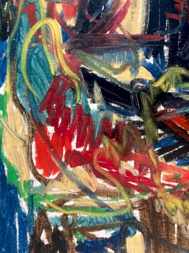 Dessin Peinture Art Craie Grasse Abstrait 1990 À Identifier  Abstraction