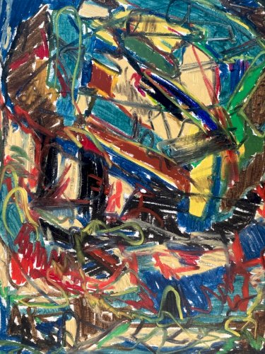 Dessin Peinture Art Craie Grasse Abstrait 1990 À Identifier  Abstraction