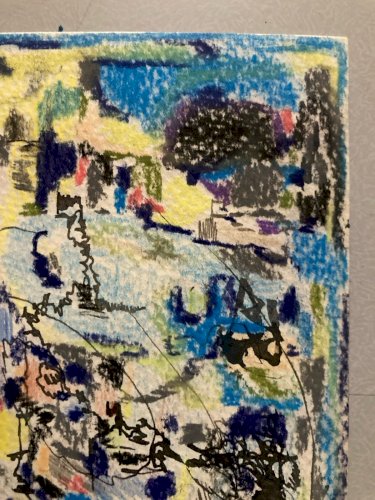 Dessin Peinture Craie Grasse Abstrait 1990 À Identifier  Abstraction Art XXe