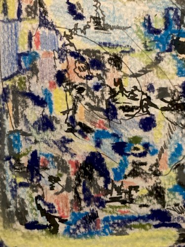 Dessin Peinture Craie Grasse Abstrait 1990 À Identifier  Abstraction Art XXe