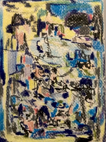 Dessin Peinture Craie Grasse Abstrait 1990 À Identifier  Abstraction Art XXe