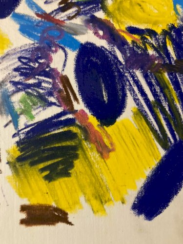 Dessin Peinture Craie Grasse Abstrait 1990 À Identifier  Abstraction Art