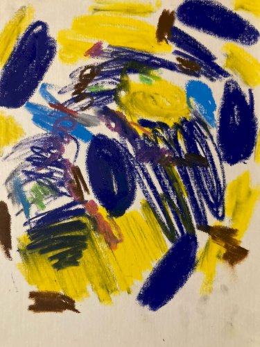 Dessin Peinture Craie Grasse Abstrait 1990 À Identifier  Abstraction Art