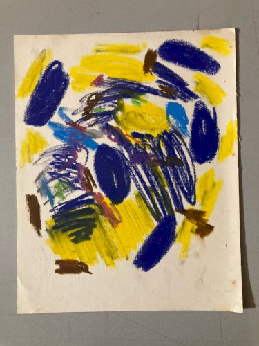 Dessin Peinture Craie Grasse Abstrait 1990 À Identifier  Abstraction Art