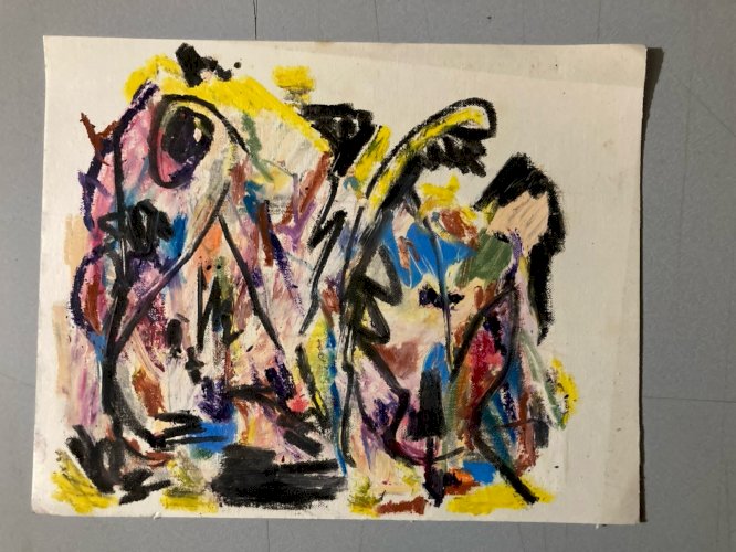 Dessin Peinture Craie Grasse XXe Abstrait 1990 À Identifier Art  Abstraction