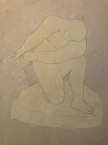 Dessin Peinture École Française Homme Atelier Académique Ancien 1950