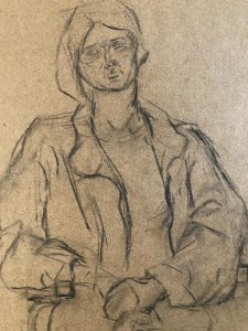 Drawing Painting Charcoal Woman Portrait To Be Identified 1970 Expressionist Art