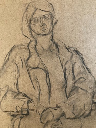 Dessin Peinture Fusain femme Portrait A Identifier 1970 Expressionniste Art