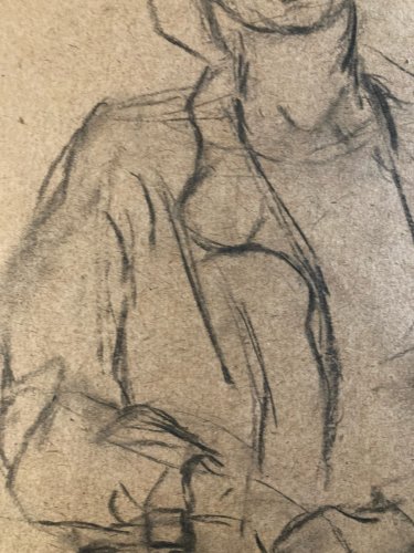 Dessin Peinture Fusain femme Portrait A Identifier 1970 Expressionniste Art