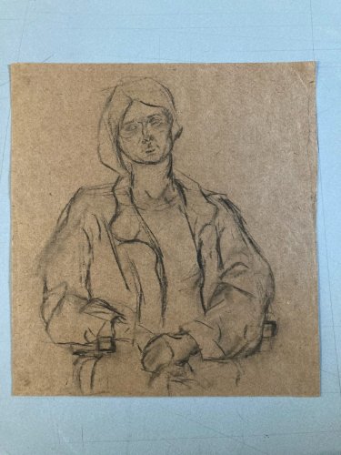 Dessin Peinture Fusain femme Portrait A Identifier 1970 Expressionniste Art