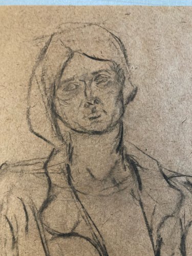 Dessin Peinture Fusain femme Portrait A Identifier 1970 Expressionniste Art