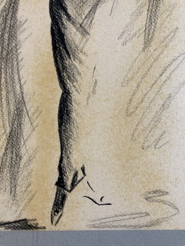 Dessin Peinture Fusain Jeune femme Art Deco Portrait À Identifier Art