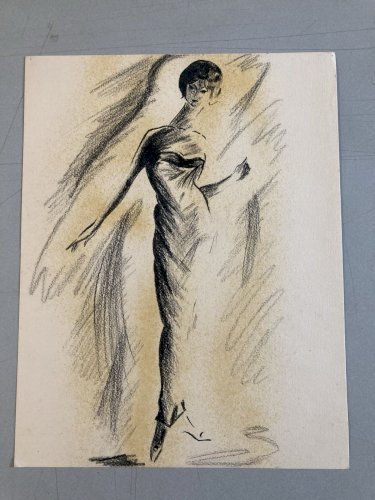 Dessin Peinture Fusain Jeune femme Art Deco Portrait À Identifier Art