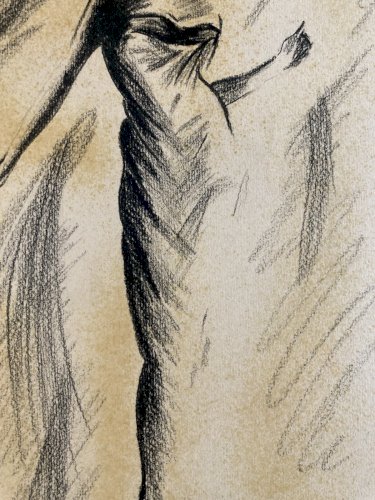 Dessin Peinture Fusain Jeune femme Art Deco Portrait À Identifier Art