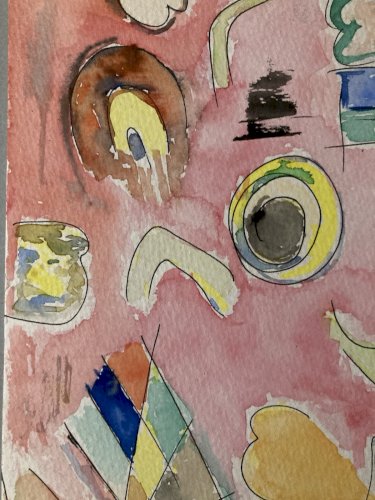 Dessin Peinture Gouache Abstrait 1980 À Identifier  Surréalisme Surréaliste