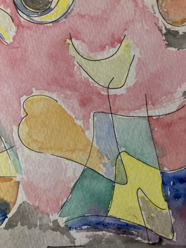 Dessin Peinture Gouache Abstrait 1980 À Identifier  Surréalisme Surréaliste