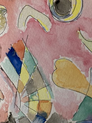 Dessin Peinture Gouache Abstrait 1980 À Identifier  Surréalisme Surréaliste