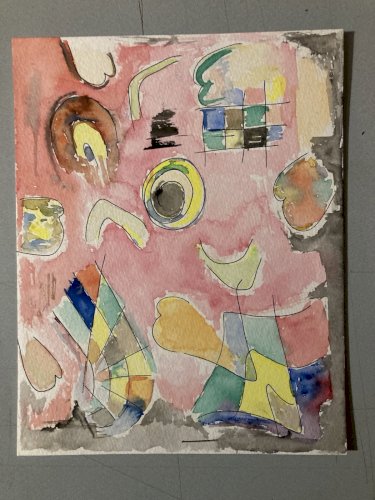 Dessin Peinture Gouache Abstrait 1980 À Identifier  Surréalisme Surréaliste