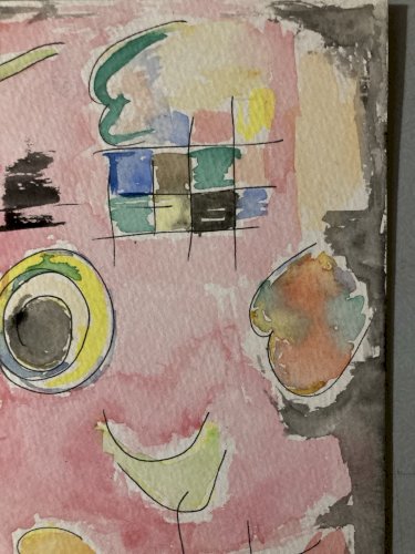 Dessin Peinture Gouache Abstrait 1980 À Identifier  Surréalisme Surréaliste