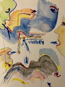 Abstract Gouache Painting Drawing 1980 Unsigned To Identify Surrealism