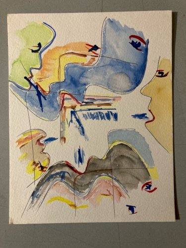 Dessin Peinture Gouache Abstrait 1980 Non Signé À Identifier  Surréalisme