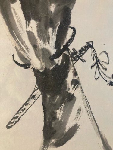 Dessin Peinture Gouache Papier Asie Chine 1980 Art Samouraï Aquarelle Tissu