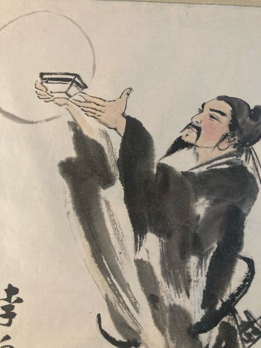 Dessin Peinture Gouache Papier Asie Chine 1980 Art Samouraï Aquarelle Tissu