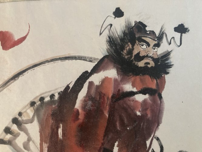 Dessin Peinture Gouache Papier Asie Chine Tissu 1980 Art Samouraï Aquarelle