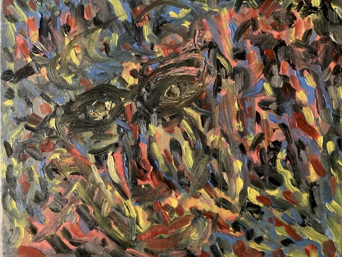 Dessin Peinture Huile Abstrait Portrait 1990 À Identifier  Abstraction Art