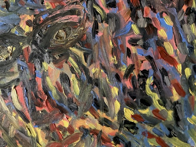 Dessin Peinture Huile Abstrait Portrait 1990 À Identifier  Abstraction Art